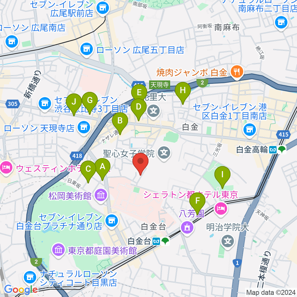 白金ドレミピアノ教室周辺のホテル一覧地図