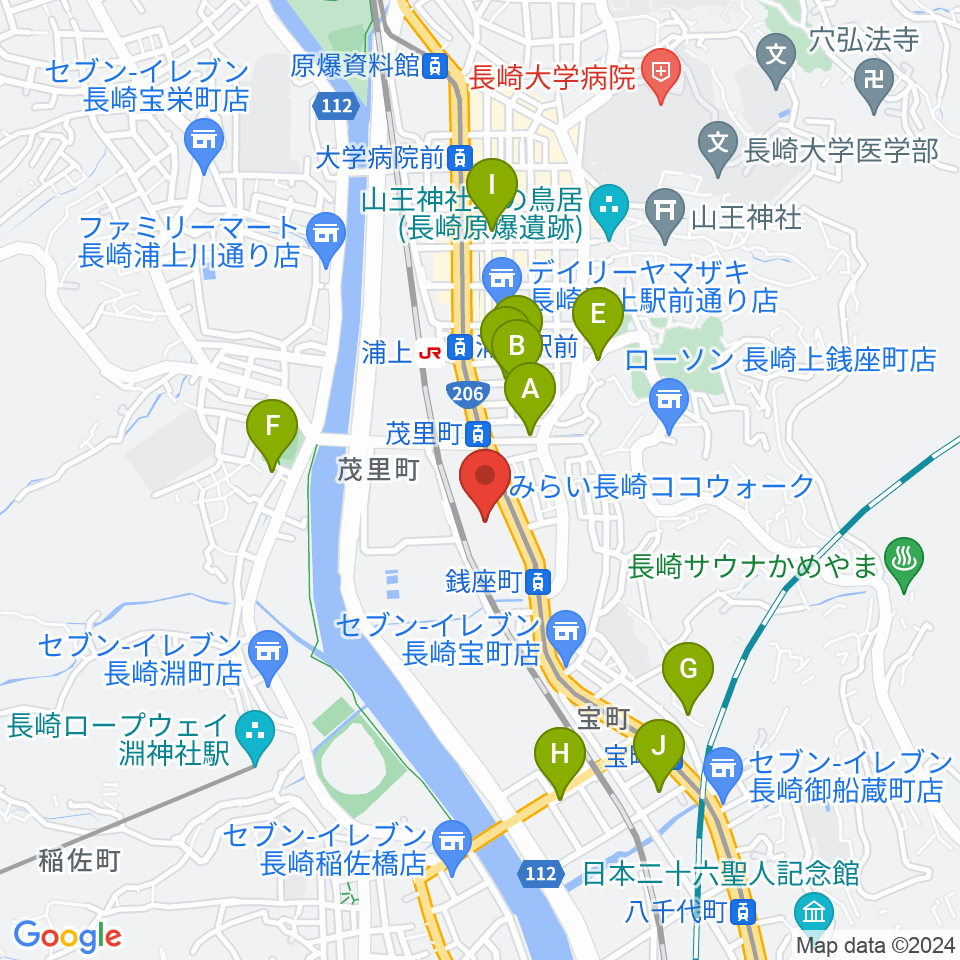 長崎ココウォークセンター ヤマハミュージック周辺のホテル一覧地図