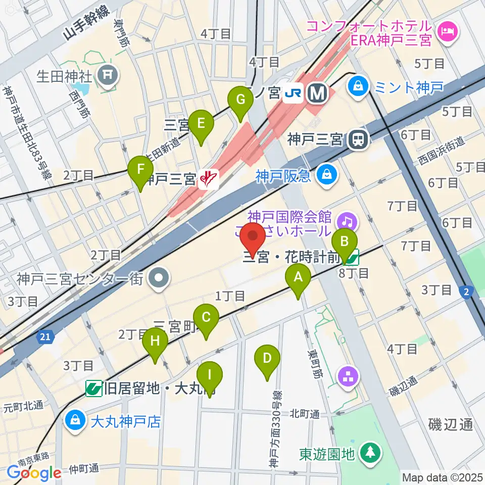 島村楽器 三宮オーパ店周辺のホテル一覧地図