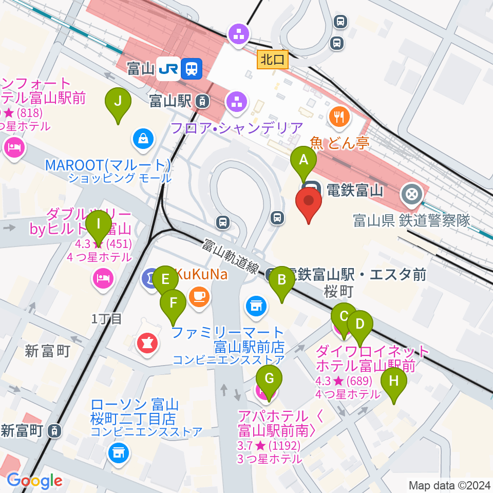 富山県民小劇場オルビス周辺のホテル一覧地図