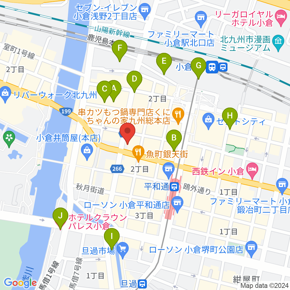 ミュージックストアナガト小倉店周辺のホテル一覧地図