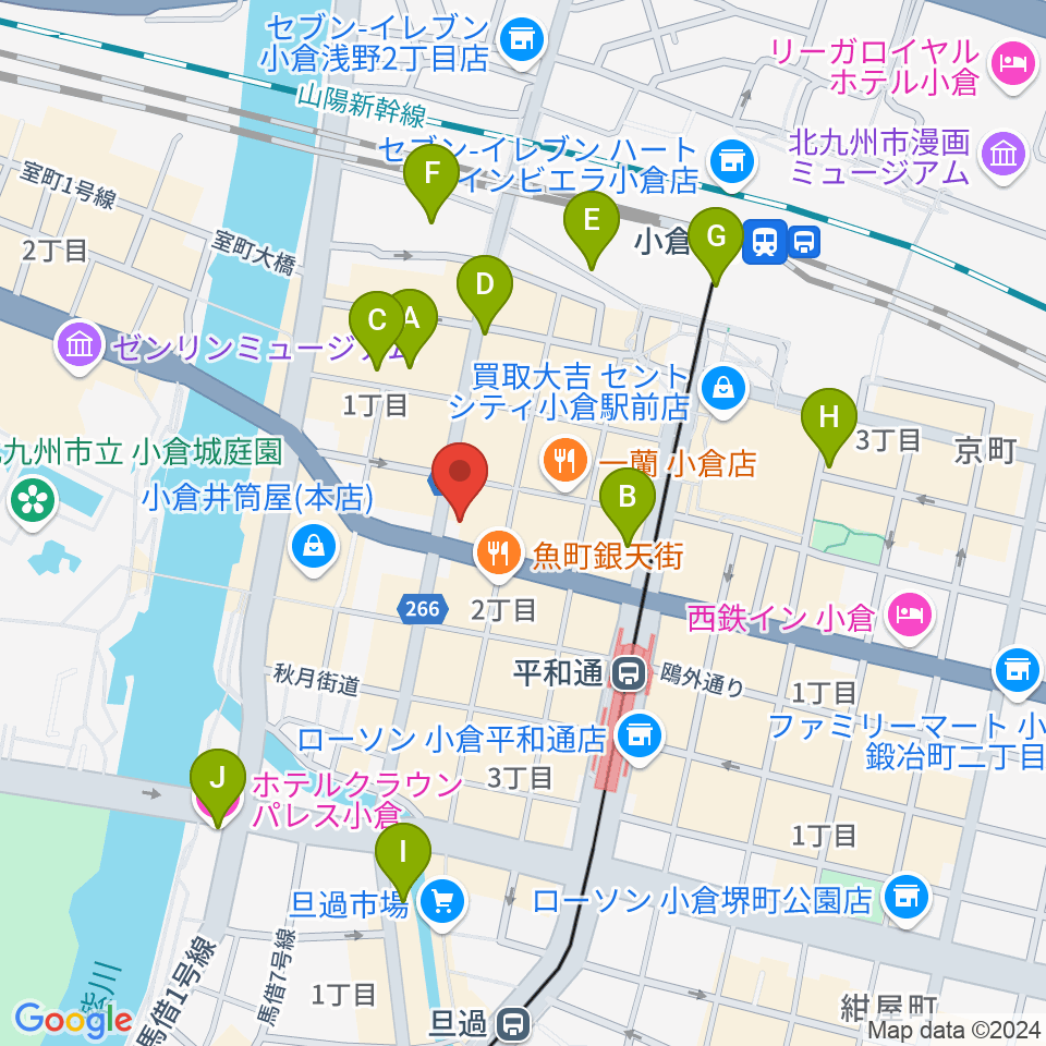 ミュージックストアナガト小倉店周辺のホテル一覧地図