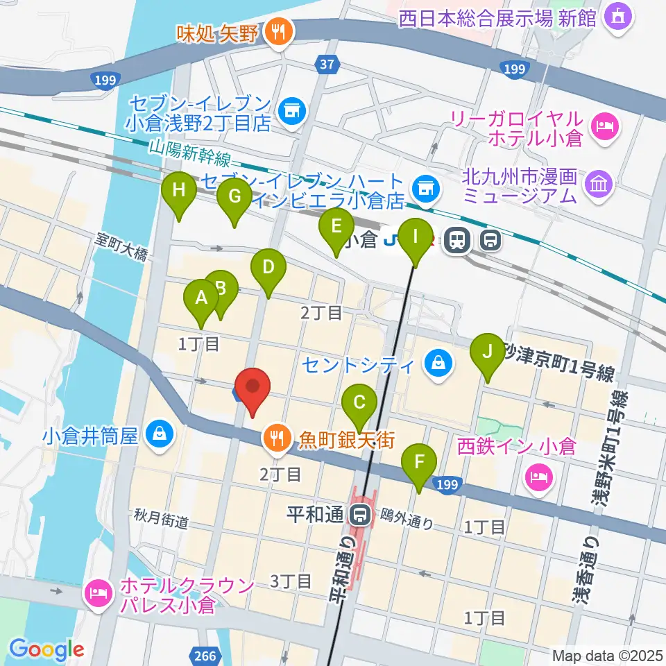 ミュージックストアナガト小倉店周辺のホテル一覧地図