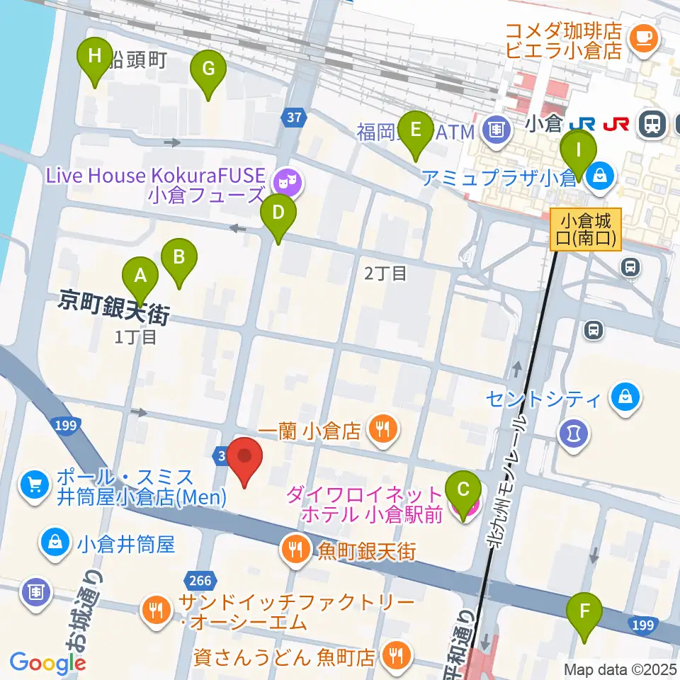 ミュージックストアナガト小倉店周辺のホテル一覧地図