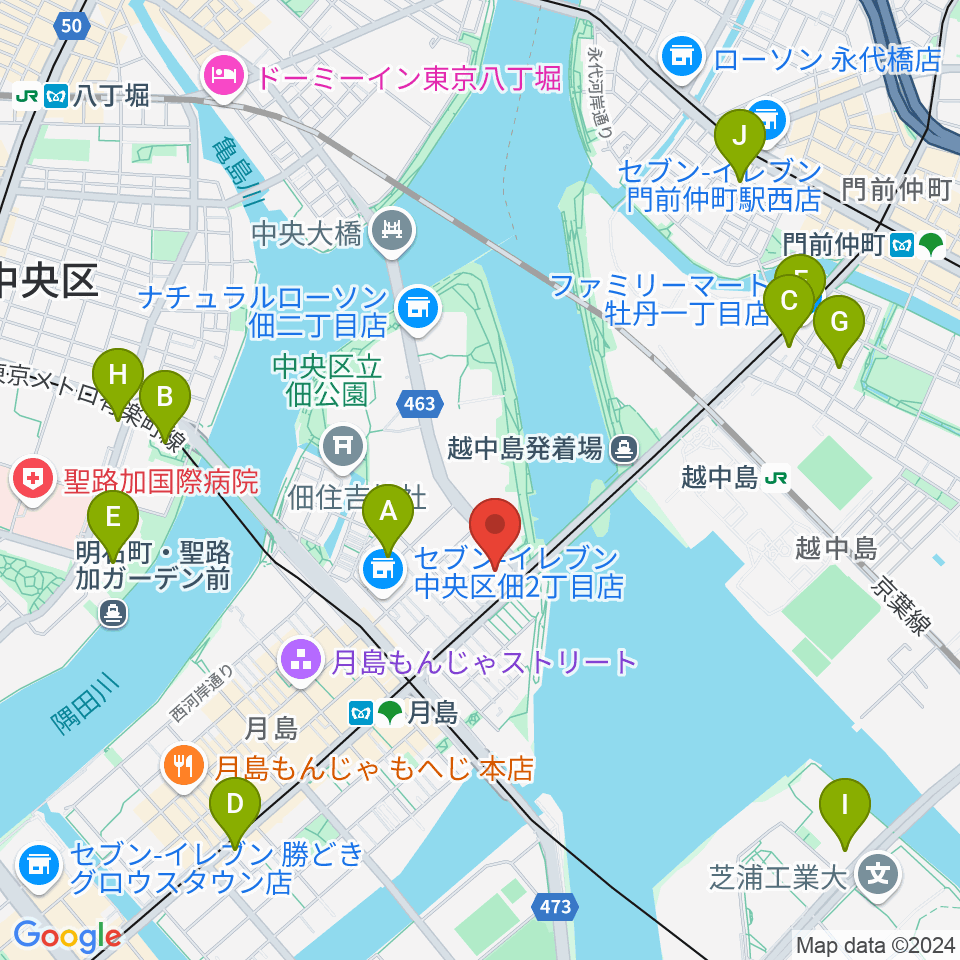 月島ピアノ＆リトミック周辺のホテル一覧地図