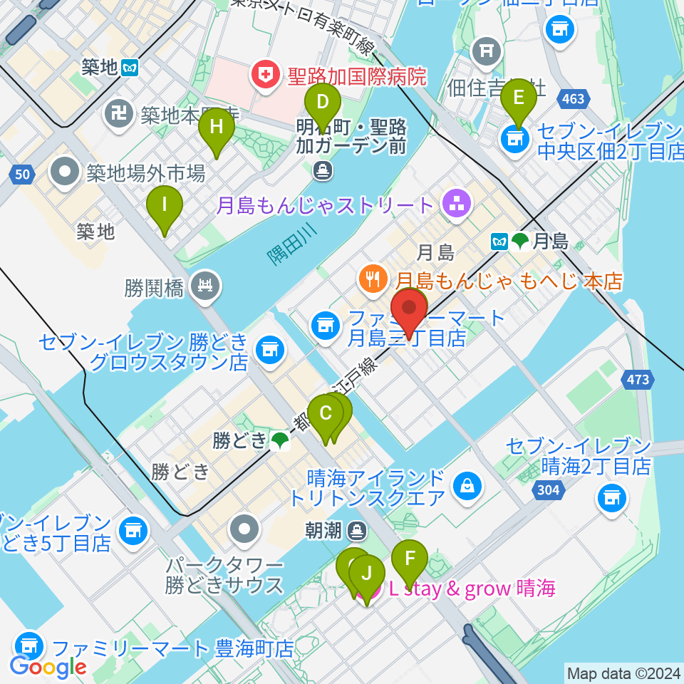 月島リトミックダンススタジオG&S周辺のホテル一覧地図