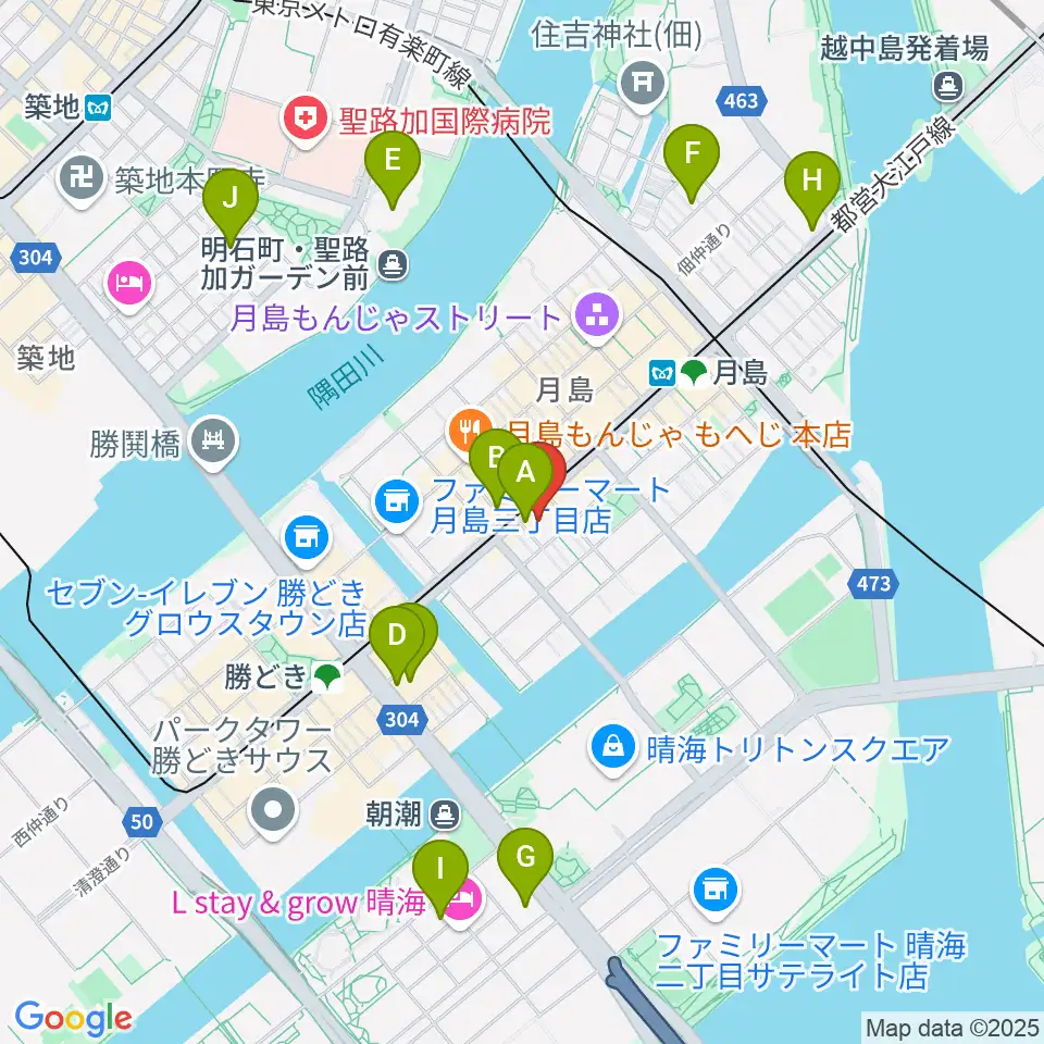 月島リトミックダンススタジオG&S周辺のホテル一覧地図