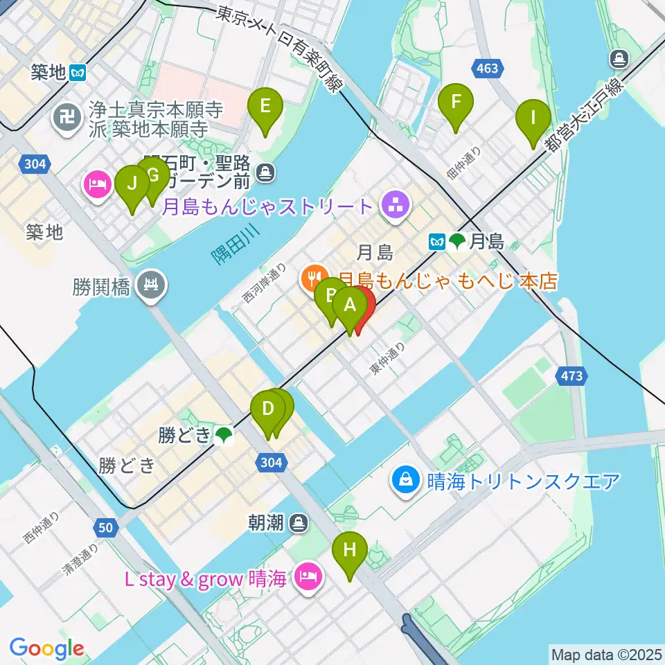 月島リトミックダンススタジオG&S周辺のホテル一覧地図