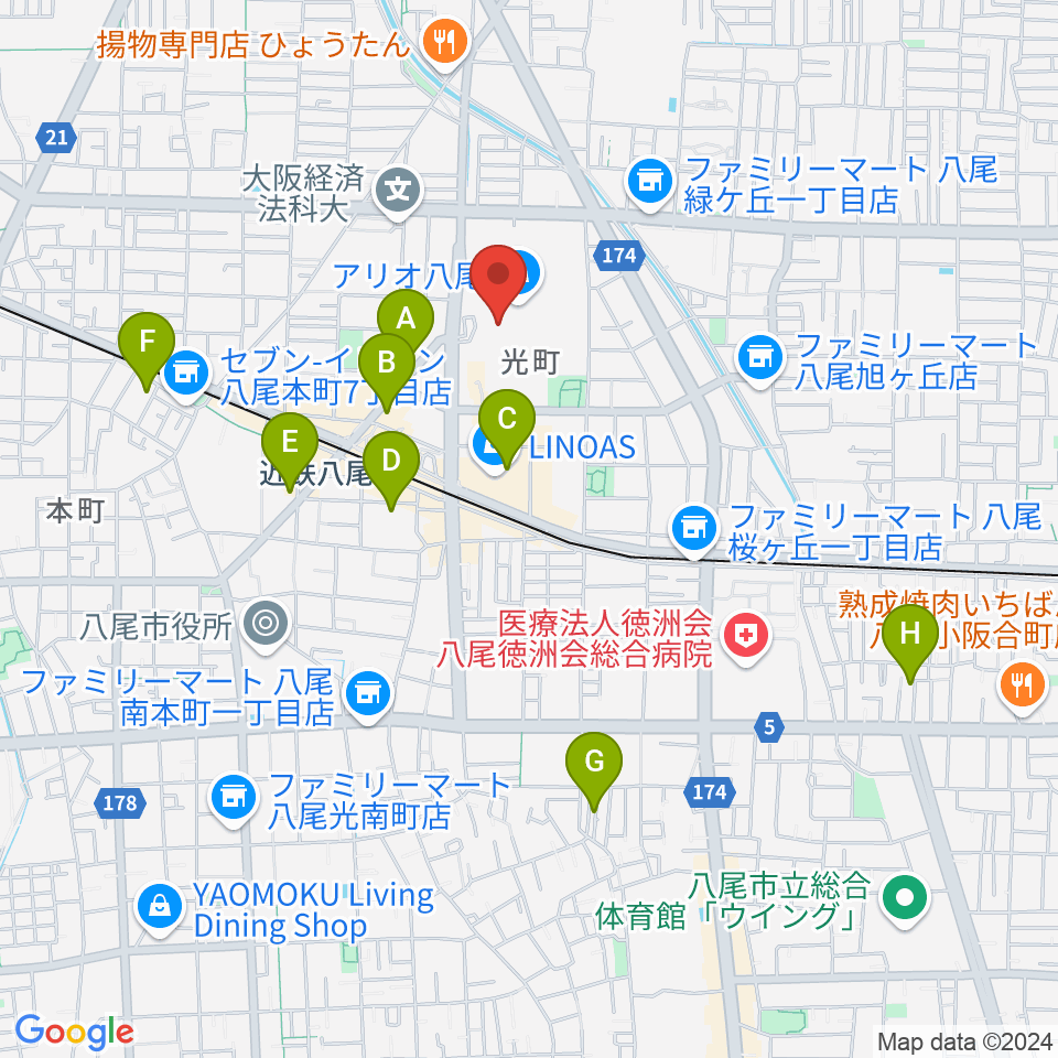 小阪楽器店 アリオ八尾店周辺のホテル一覧地図