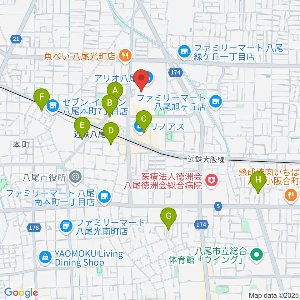 小阪楽器店 アリオ八尾店周辺のホテル一覧地図