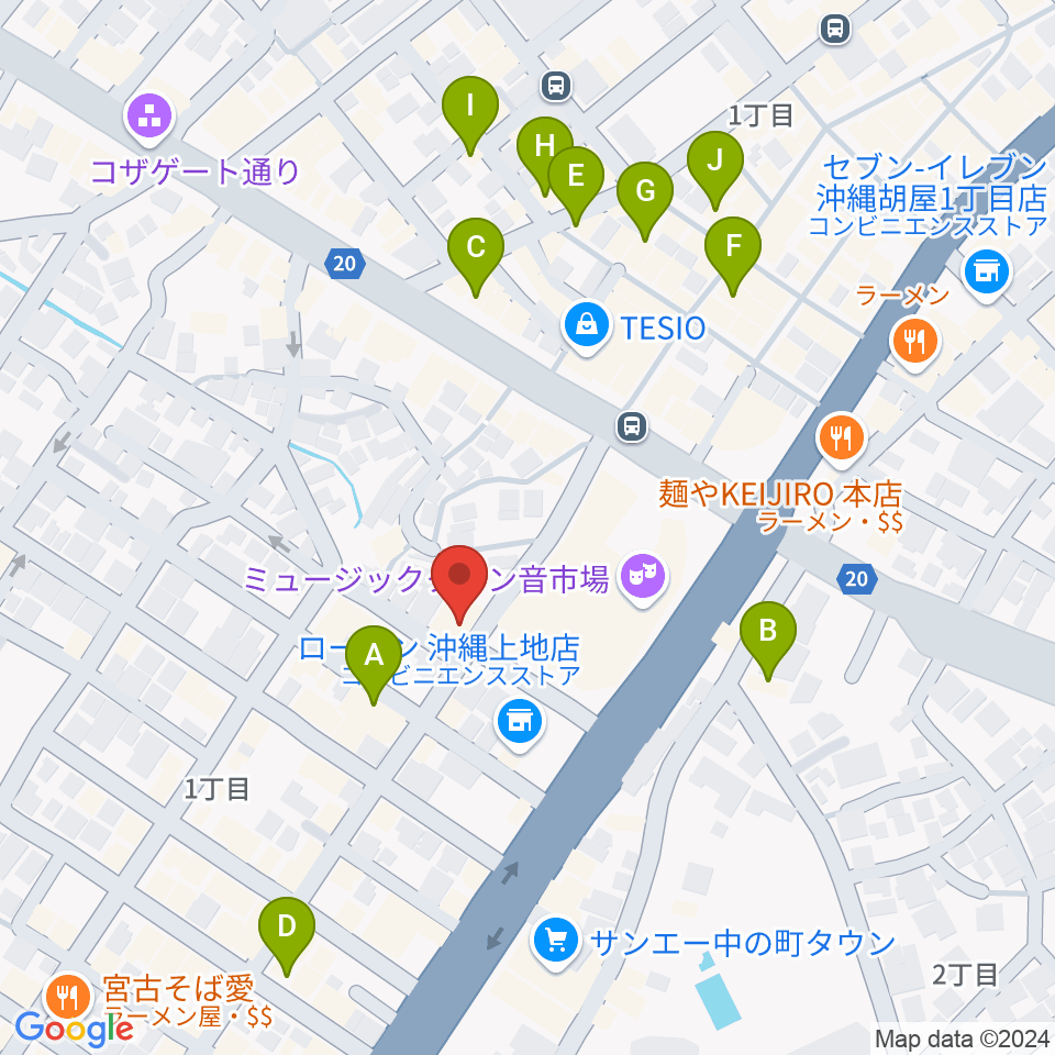 OTORAKU コザ劇場周辺のホテル一覧地図