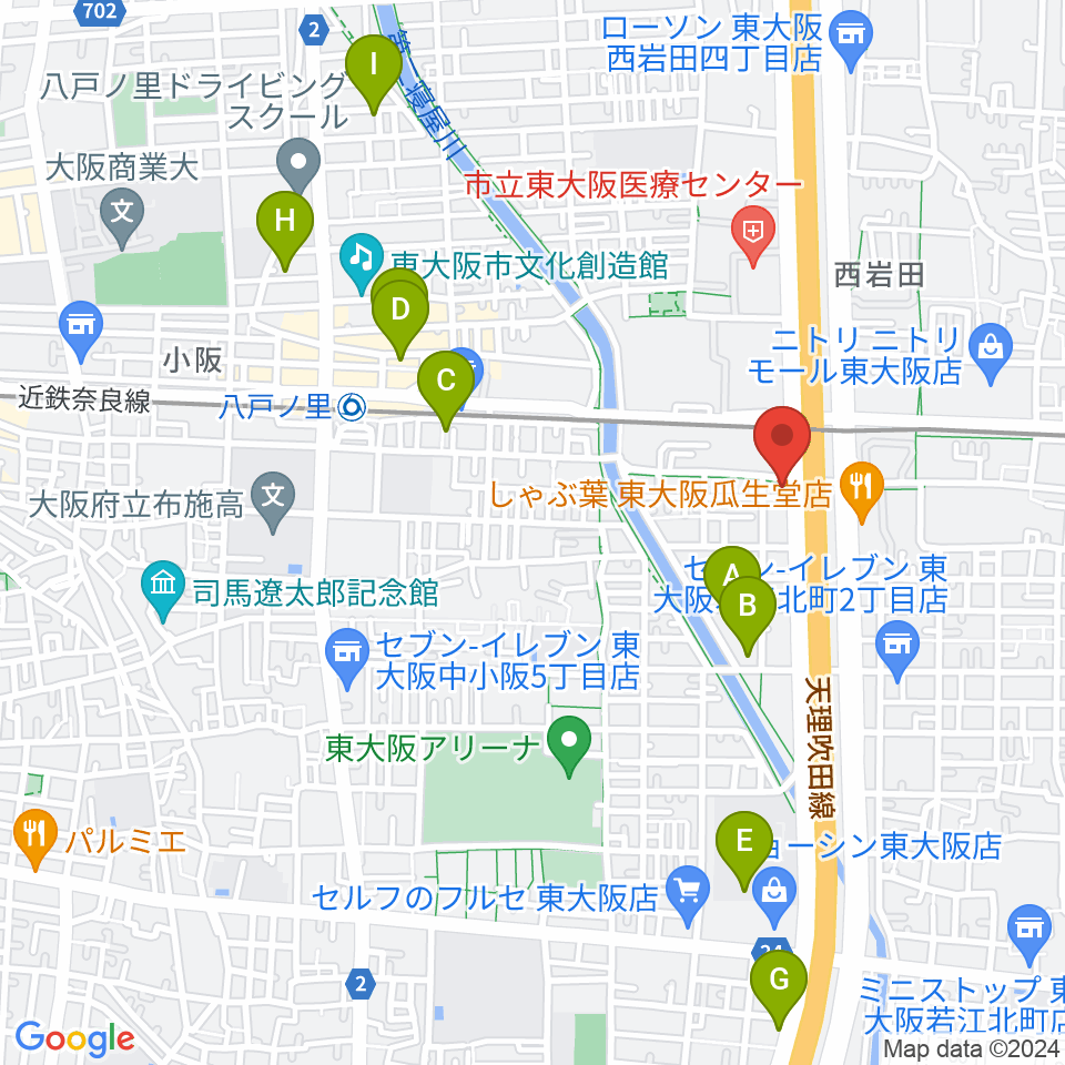 小阪楽器店 八戸ノ里店周辺のホテル一覧地図