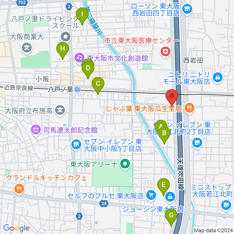 小阪楽器店 八戸ノ里店周辺のホテル一覧地図