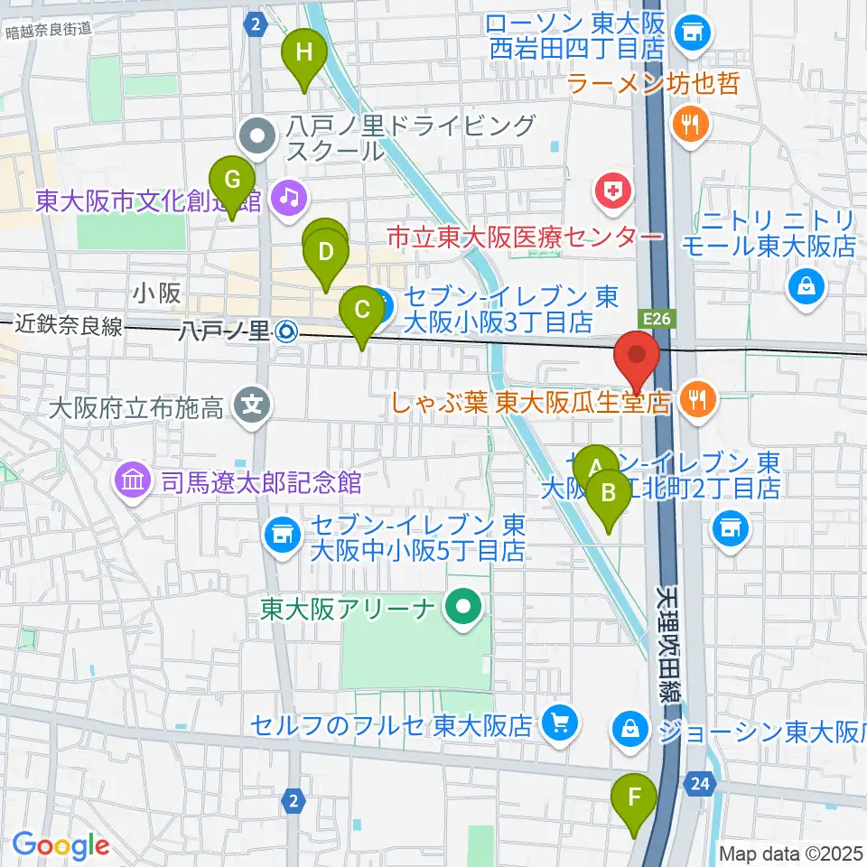 小阪楽器店 八戸ノ里店周辺のホテル一覧地図