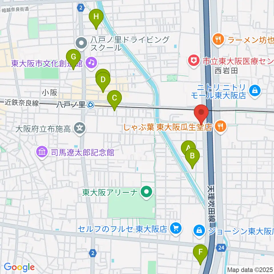小阪楽器店 八戸ノ里店周辺のホテル一覧地図