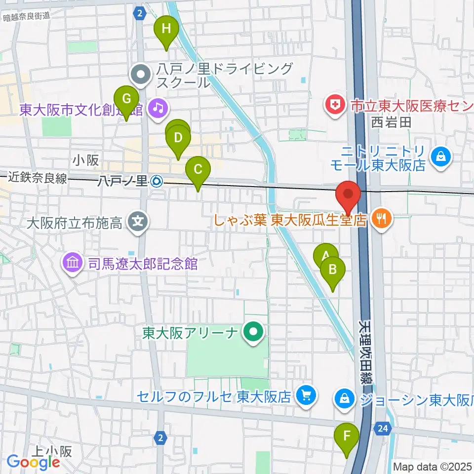 小阪楽器店 八戸ノ里店周辺のホテル一覧地図