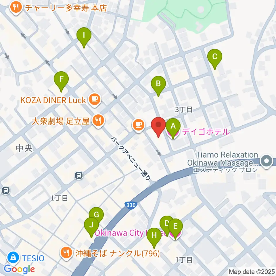照屋林助三線店周辺のホテル一覧地図