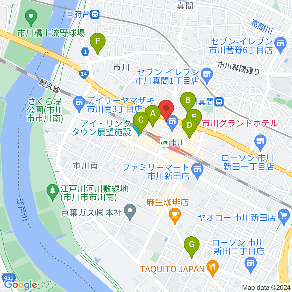 宮地楽器 市川センター周辺のホテル一覧地図