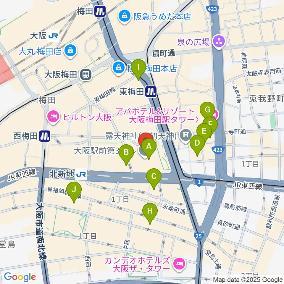 アール・エイチ・ワイ梅田周辺のホテル一覧地図