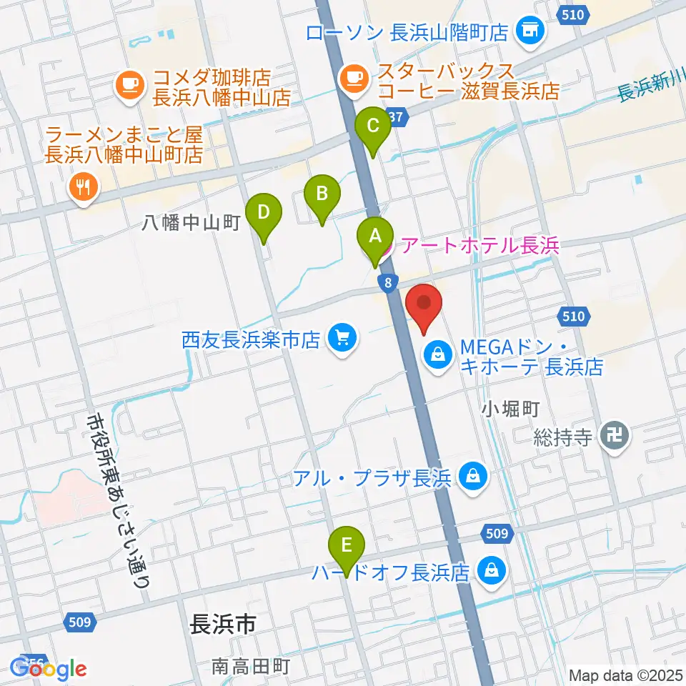 奏音(かのん)長浜教室周辺のホテル一覧地図