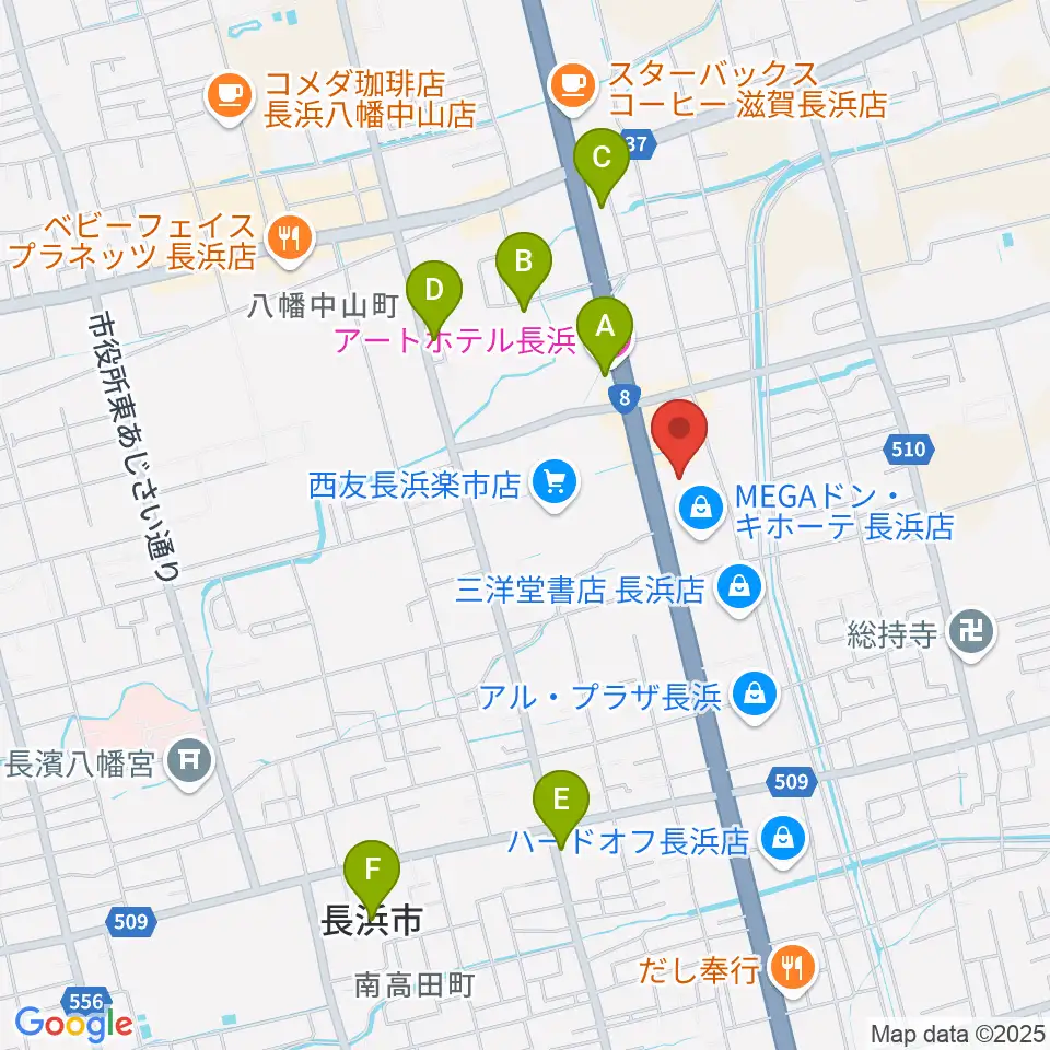 奏音（かのん）長浜教室周辺のホテル一覧地図