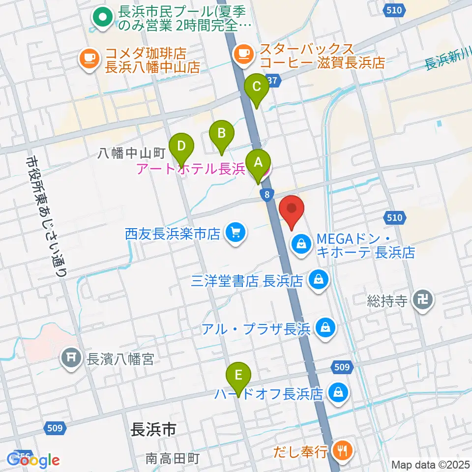 奏音(かのん)長浜教室周辺のホテル一覧地図