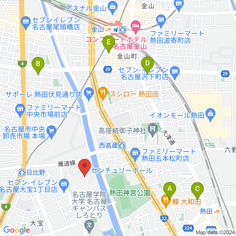 名古屋国際会議場センチュリーホール周辺のホテル一覧地図