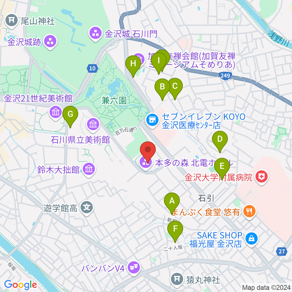 本多の森北電ホール周辺のホテル一覧地図