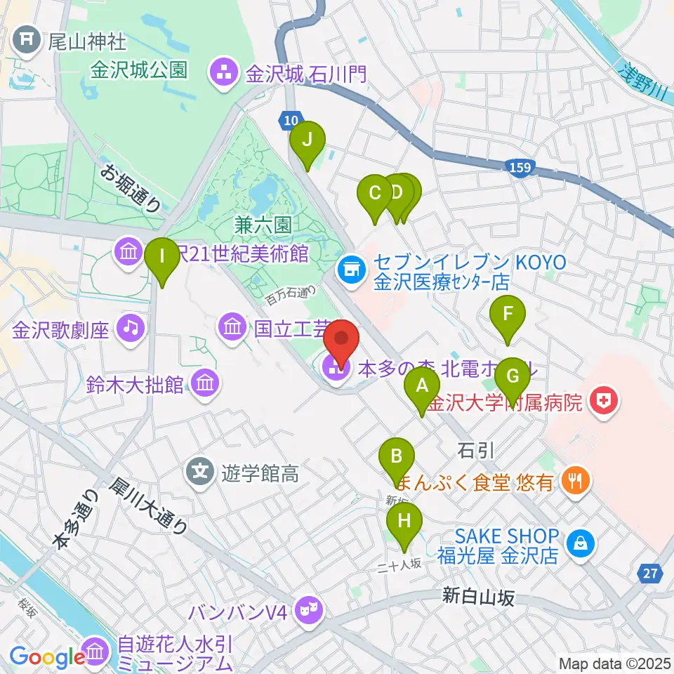 本多の森北電ホール周辺のホテル一覧地図