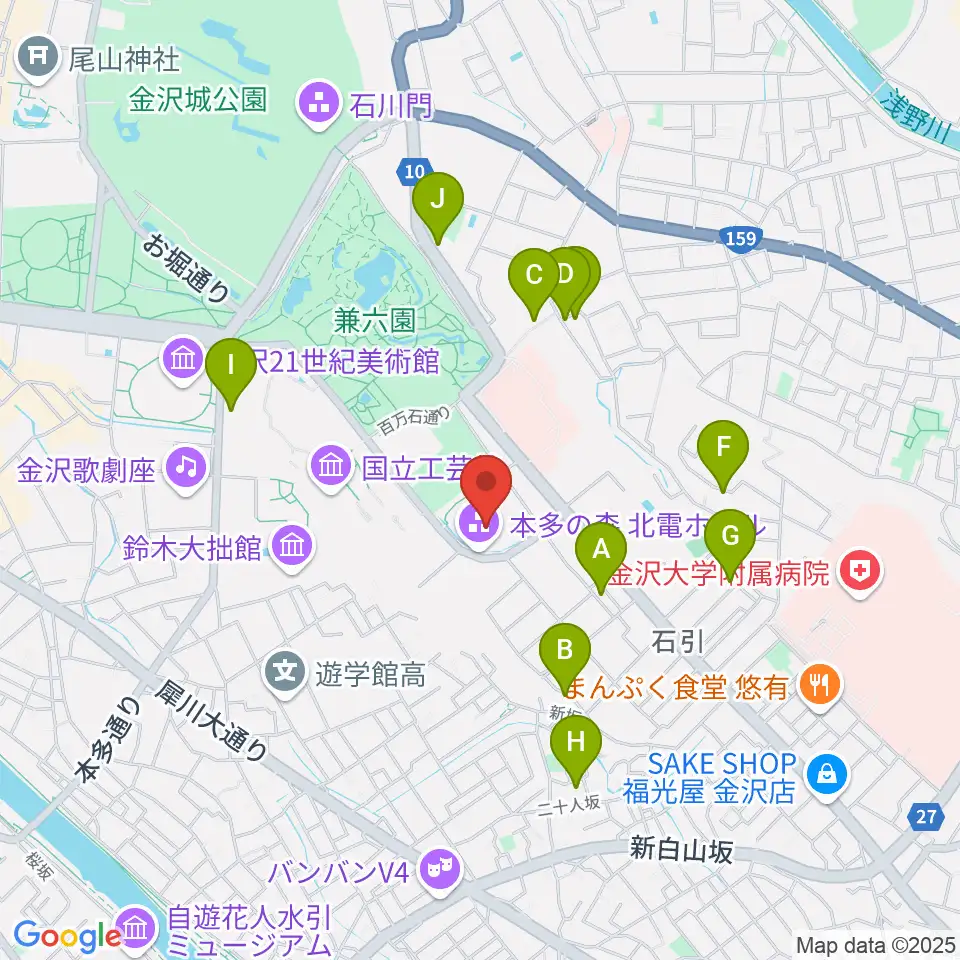 本多の森北電ホール周辺のホテル一覧地図