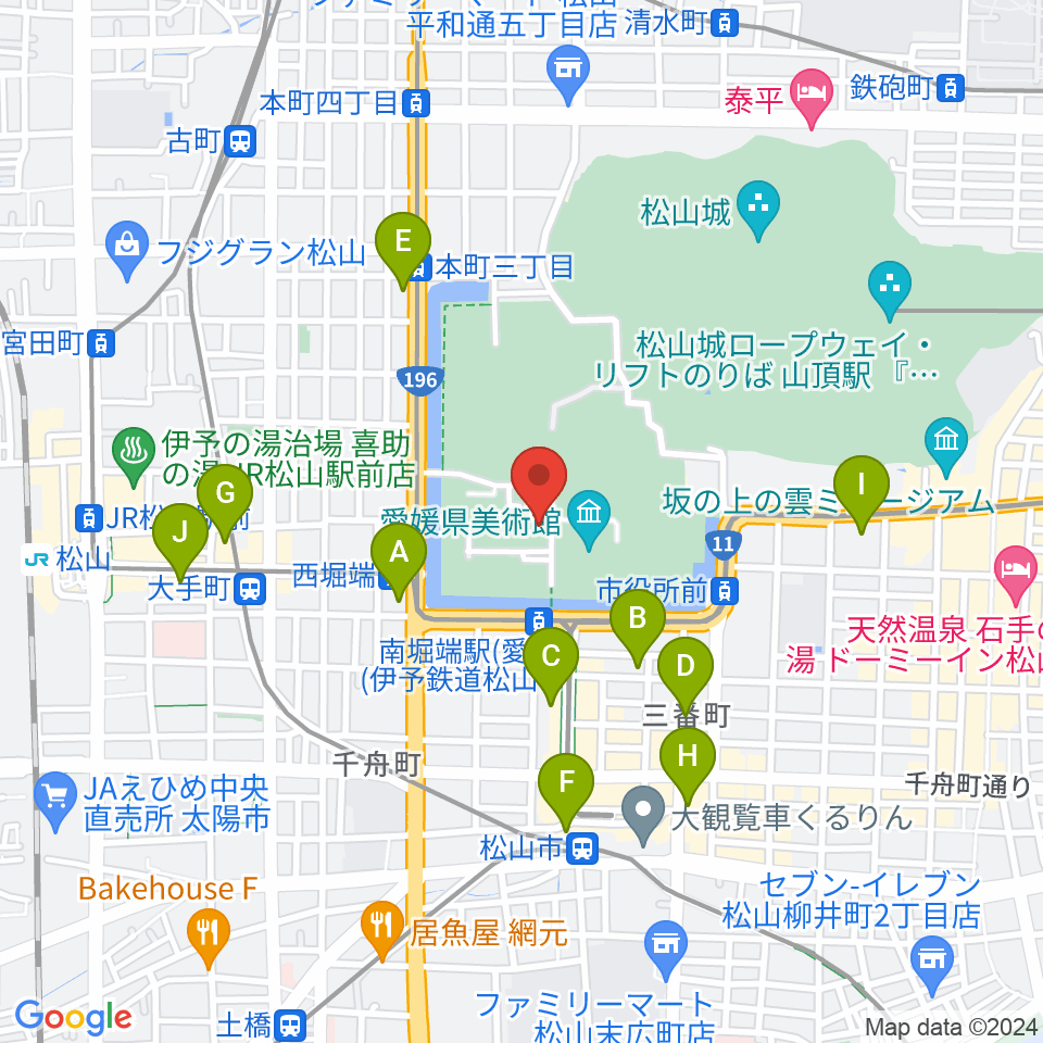 松山市民会館周辺のホテル一覧地図