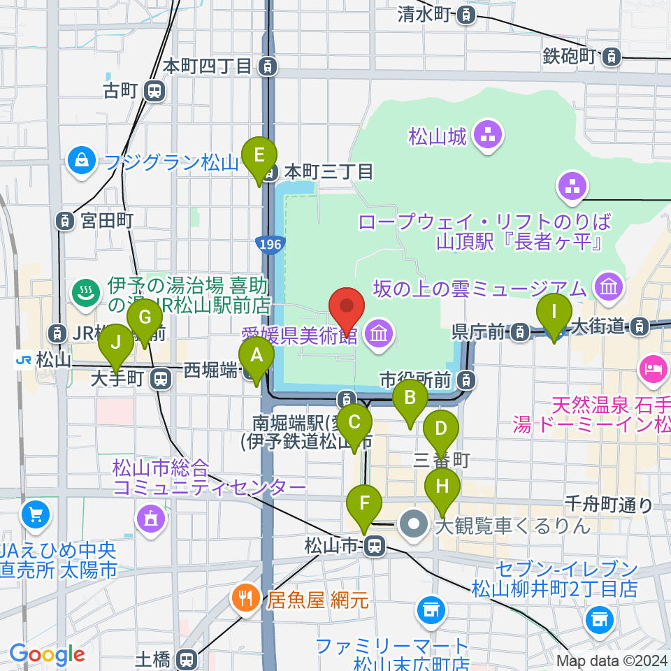 松山市民会館周辺のホテル一覧地図