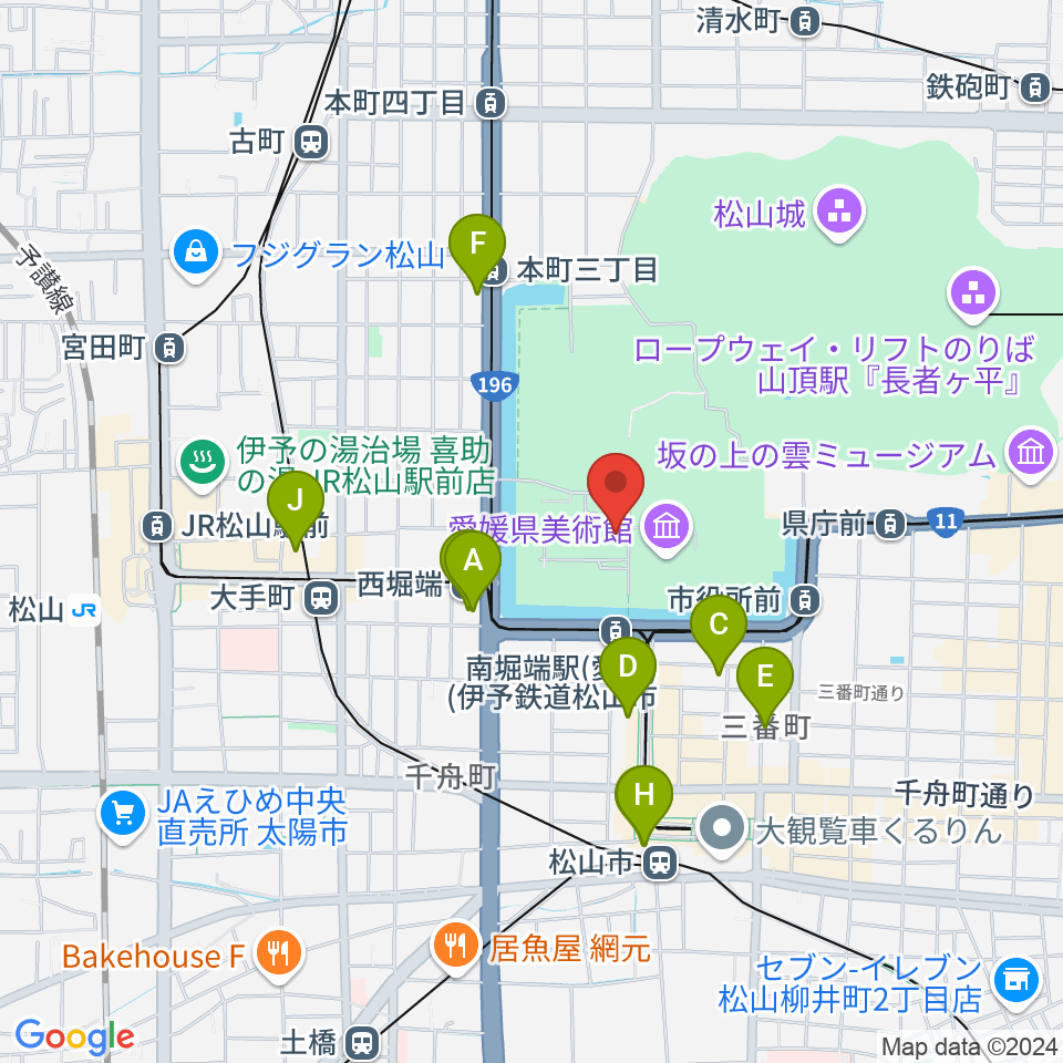 松山市民会館周辺のホテル一覧地図