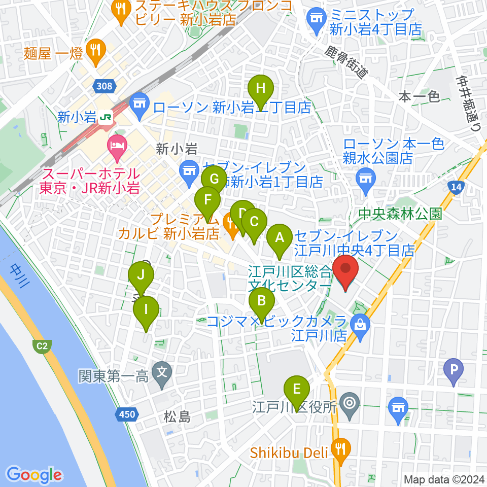 江戸川区総合文化センター周辺のホテル一覧地図