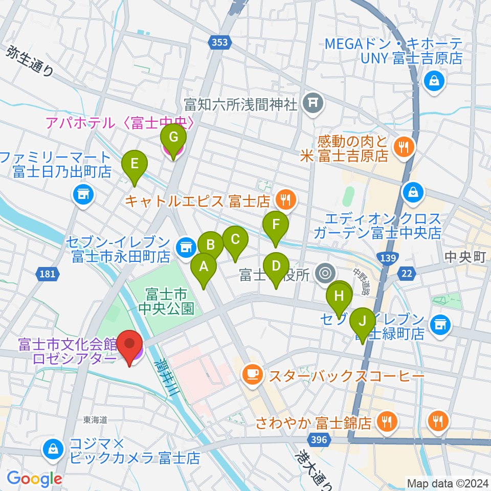 富士市文化会館ロゼシアター周辺のホテル一覧地図