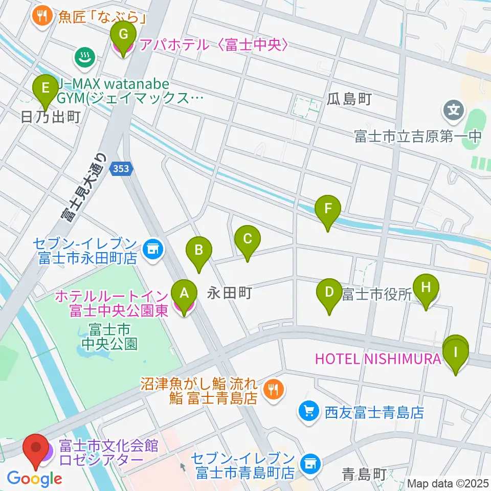 富士市文化会館ロゼシアター周辺のホテル一覧地図