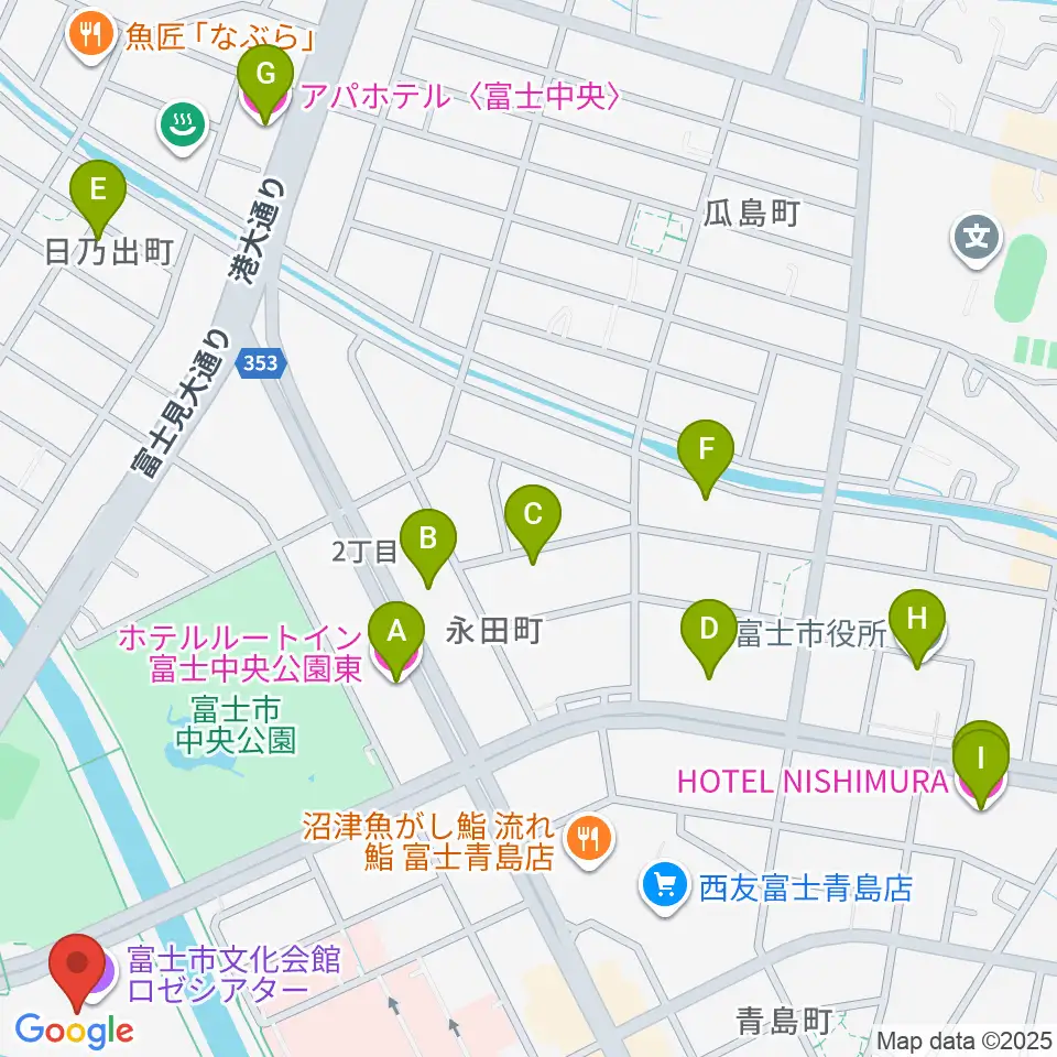 富士市文化会館ロゼシアター周辺のホテル一覧地図