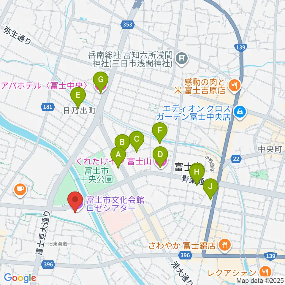 富士市文化会館ロゼシアター周辺のホテル一覧地図