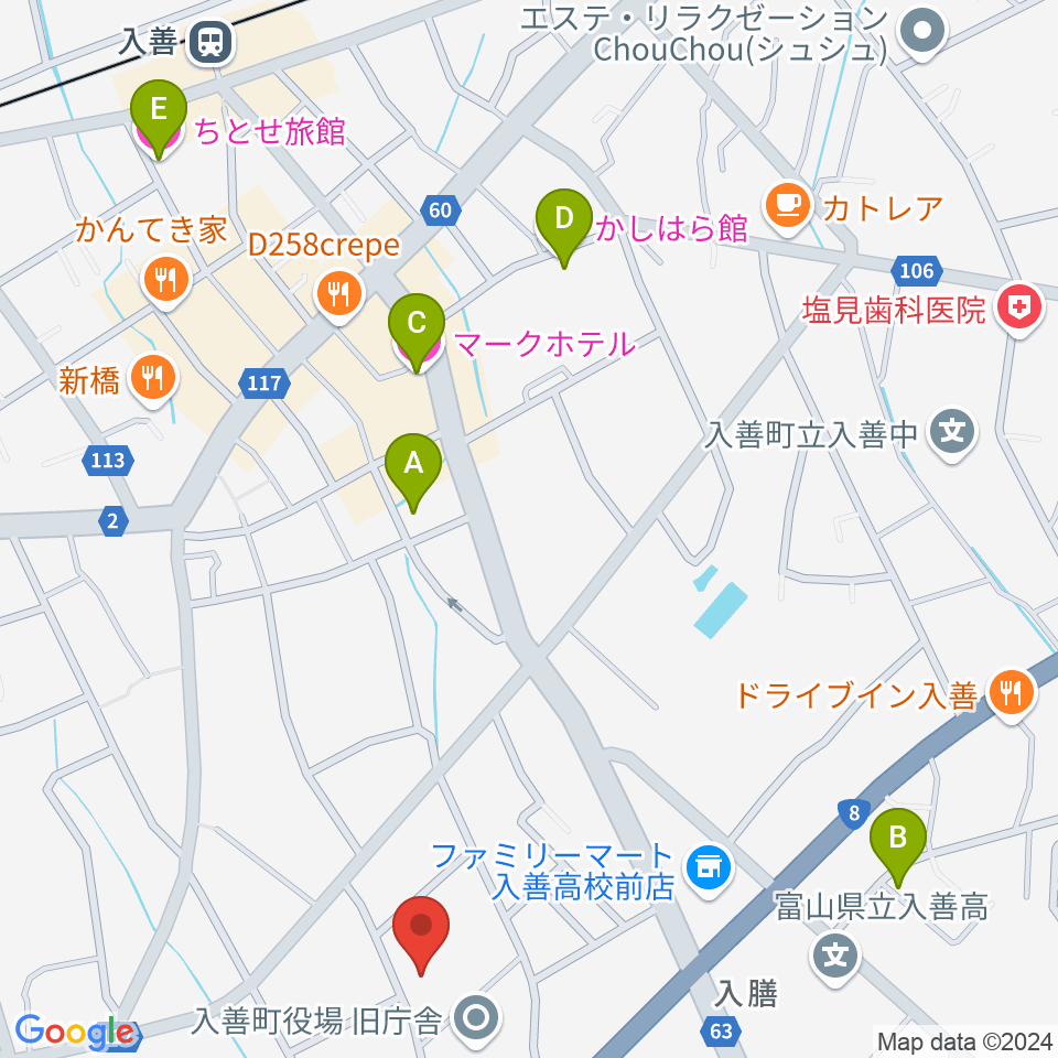 入善町民会館コスモホール周辺のホテル一覧地図