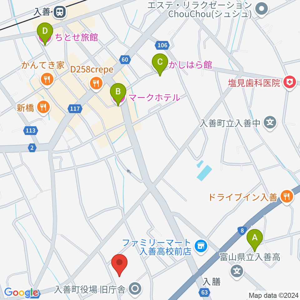 入善町民会館コスモホール周辺のホテル一覧地図