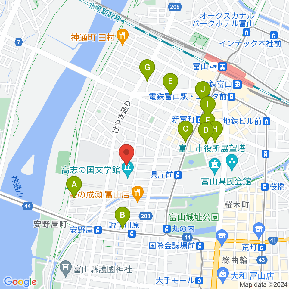 富山県教育文化会館周辺のホテル一覧地図