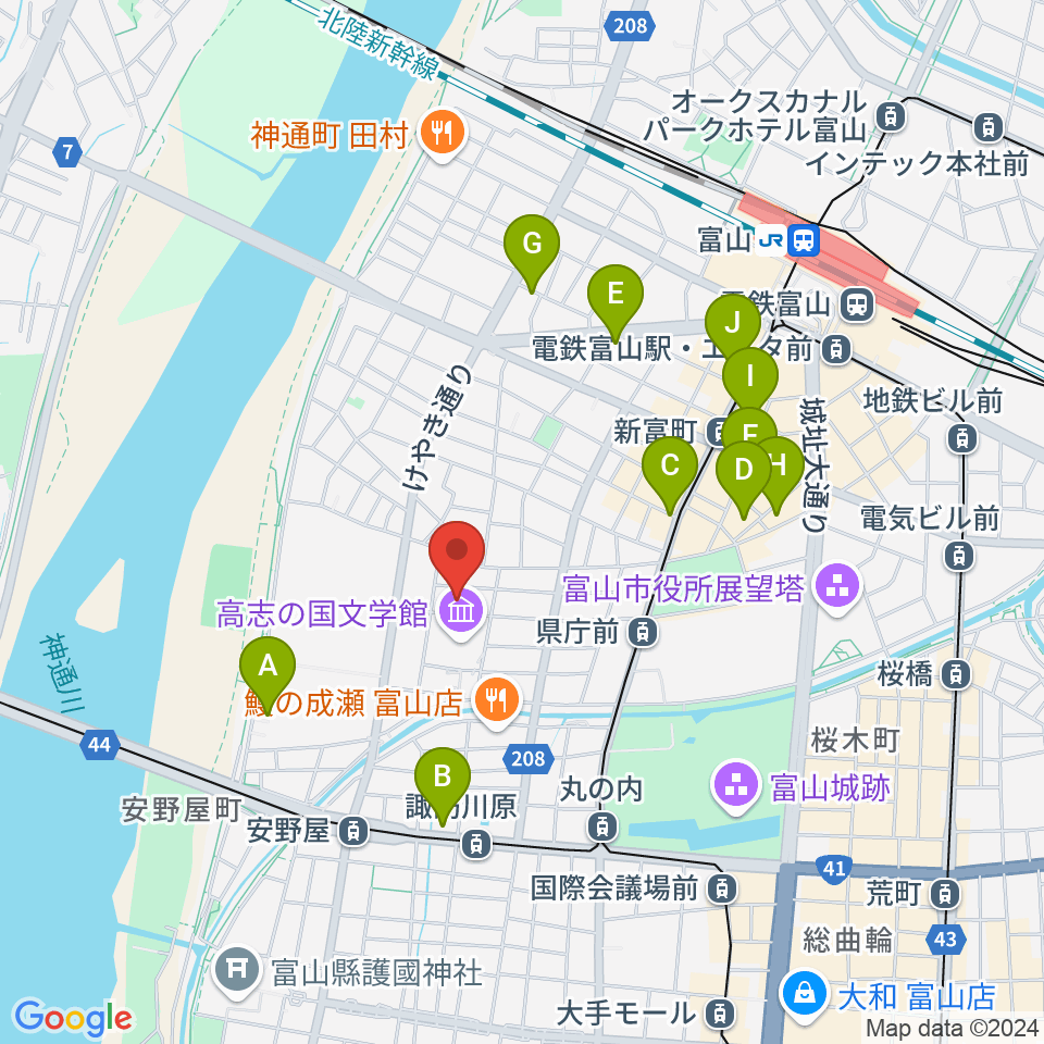 富山県教育文化会館周辺のホテル一覧地図