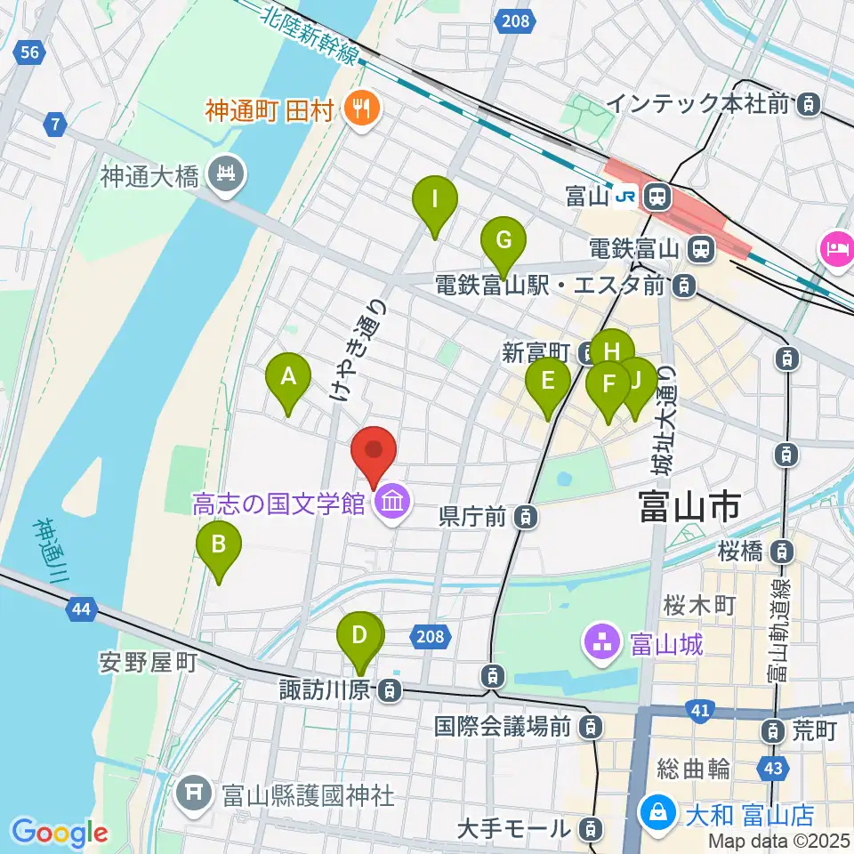 富山県教育文化会館周辺のホテル一覧地図