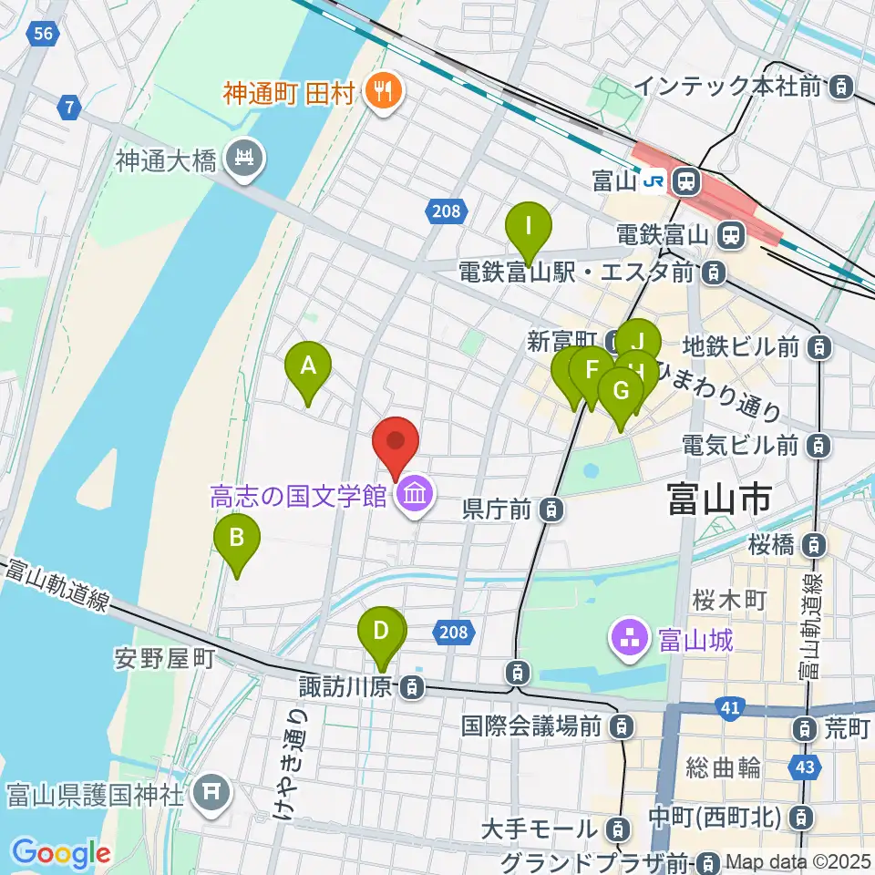 富山県教育文化会館周辺のホテル一覧地図