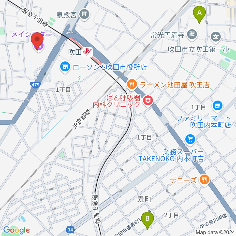 吹田市文化会館メイシアター周辺のホテル一覧地図