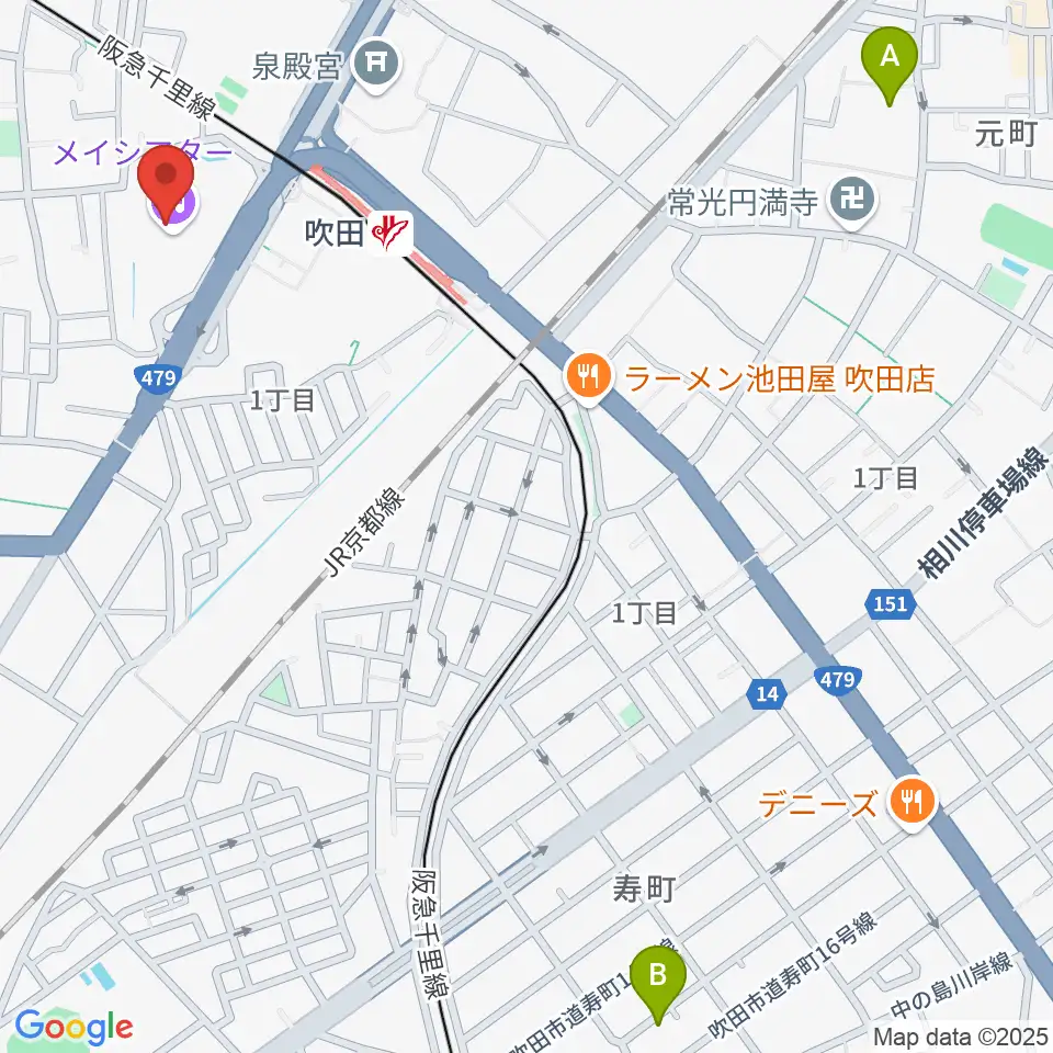 吹田市文化会館メイシアター周辺のホテル一覧地図