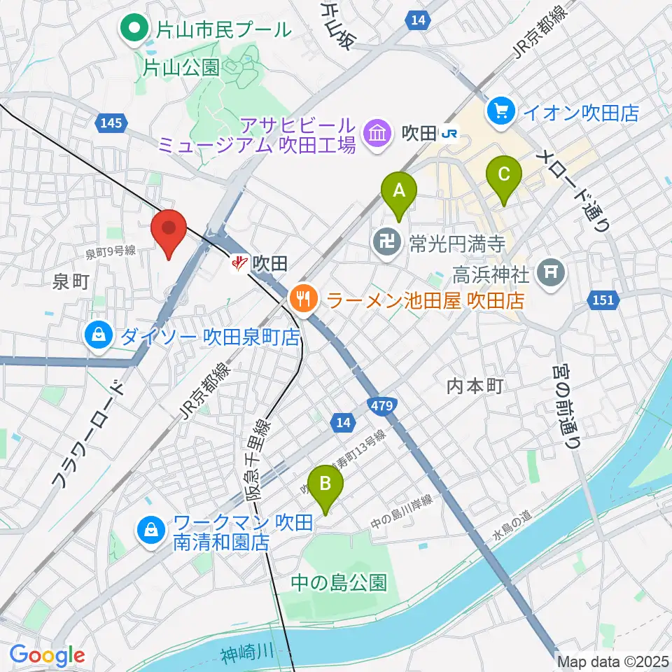 吹田市文化会館メイシアター周辺のホテル一覧地図