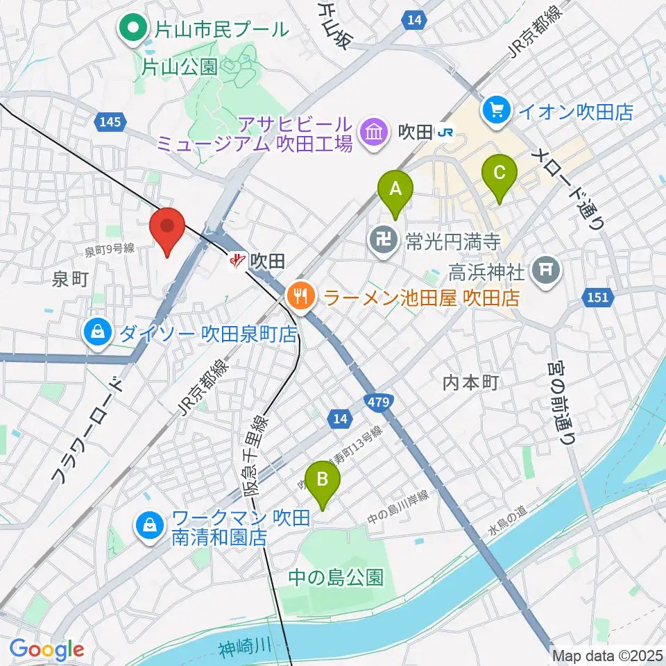 吹田市文化会館メイシアター周辺のホテル一覧地図