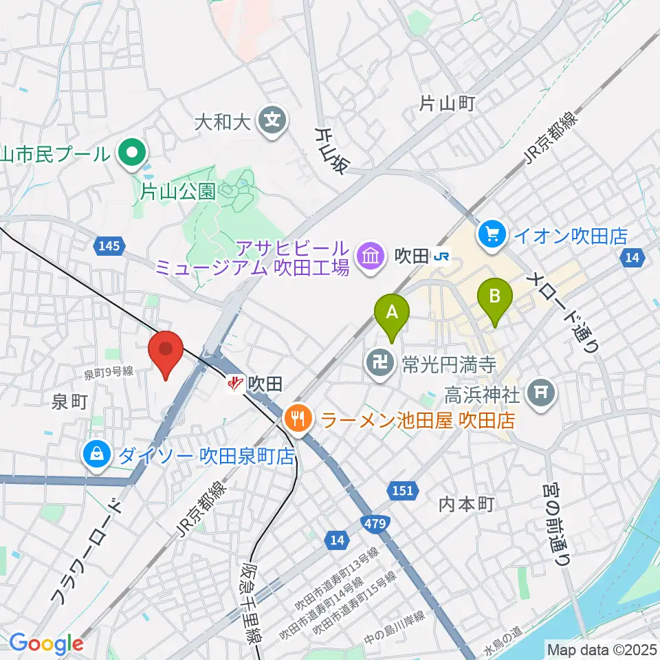 吹田市文化会館メイシアター周辺のホテル一覧地図