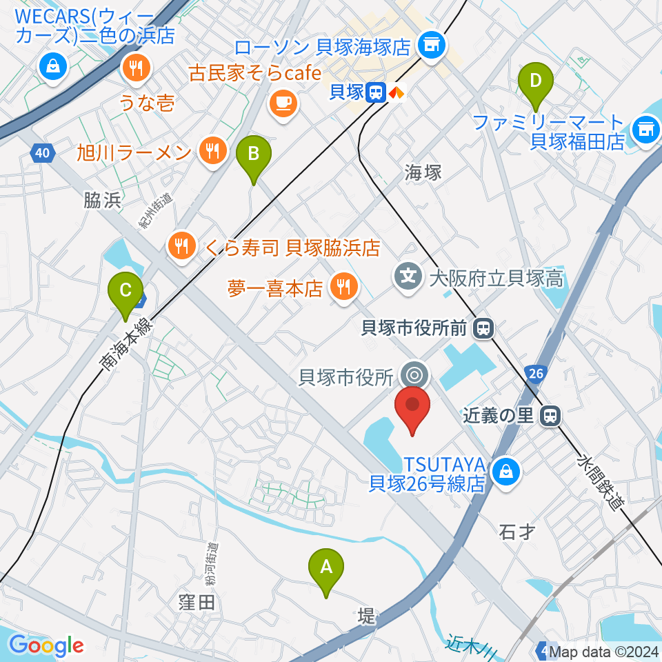 貝塚市民文化会館コスモスシアター周辺のホテル一覧地図